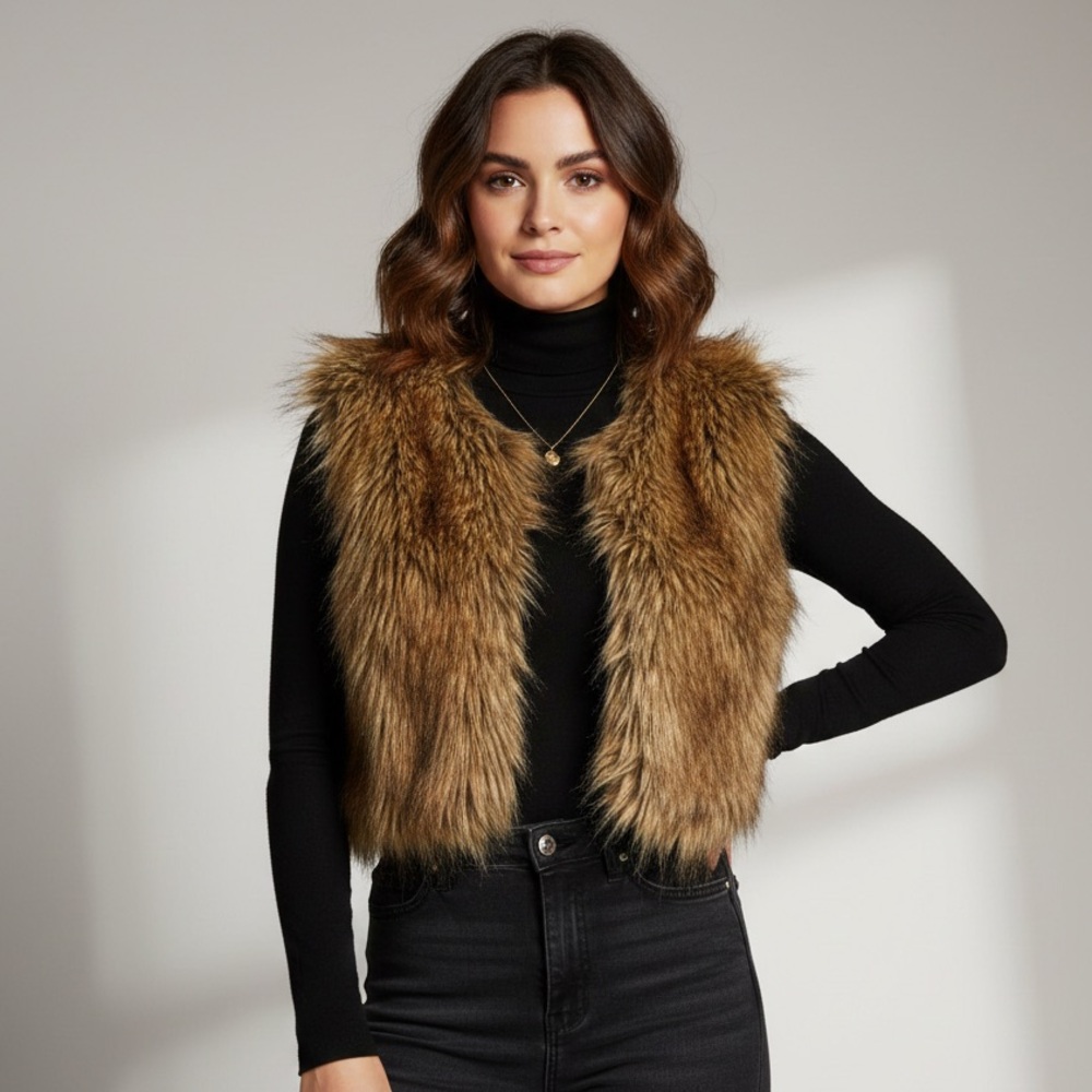 Vest by Donna‎ Salyers Fabulous Brown Faux Fur  M